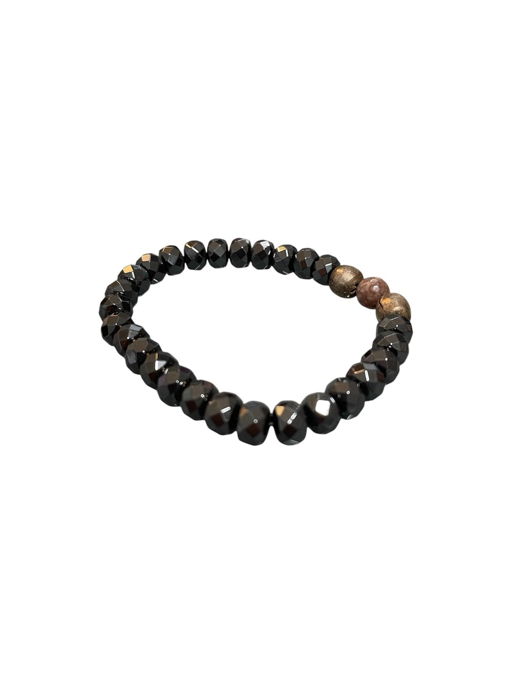 🤑 5/$25 Faceted Black Bead Stretch Bracelet with Accent Metallic Beads